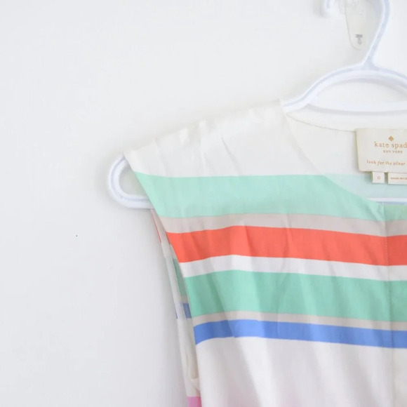 Kate Spade New York Multi Cape Stripe Pleated  Shirt Midi Dress 0 - Picture 8 of 15